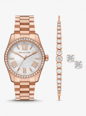 Michael Kors Lexington Pave Rose Gold-Tone Watch and Jewelry Gift Set Gold-tone Kadın Pembe Altın | 287059-AZD