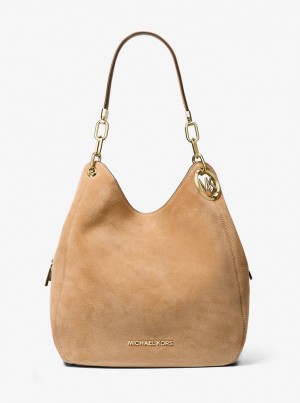 Michael Kors Lillie Large Suede Shoulder Bag Omuz Çantası Kadın Pale Peanut | 541723-GAF