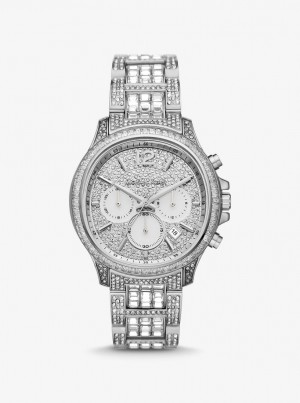 Michael Kors Limited-Edition Oversized Sage Pave Silver-Tone Watch Silver-tone Kadın Gümüş | 837601-CDM