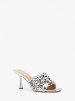 Michael Kors Limited-Edition Tessa Hand-Embellished Mule Sandalet Kadın Gümüş | 159623-FVO