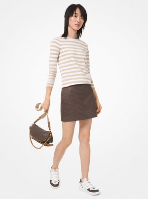 Michael Kors Logo Print Pebbled Leather Mini Skirt Etek Kadın Çikolata | 745810-KGD