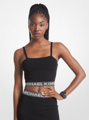 Michael Kors Logo Tape Stretch Knit Tank Top Üstler Kadın Siyah | 095724-GFI