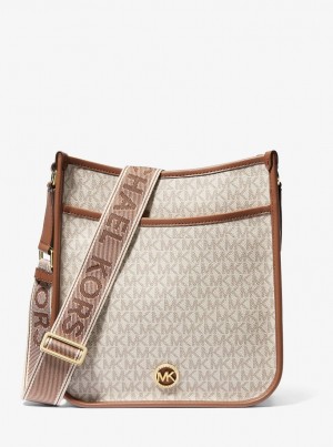 Michael Kors Luisa Large Signature Logo Messenger Bag Çapraz Çanta Kadın Açık Sarı | 846503-JUC