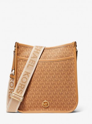 Michael Kors Luisa Large Signature Logo Messenger Bag Çapraz Çanta Kadın Pale Peanut | 152389-YNL