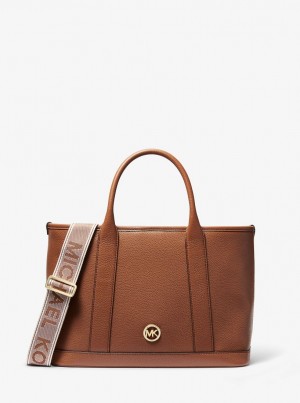 Michael Kors Luisa Medium Pebbled Leather Tote Bag Satchel Çanta Kadın Luggage | 219360-YAI