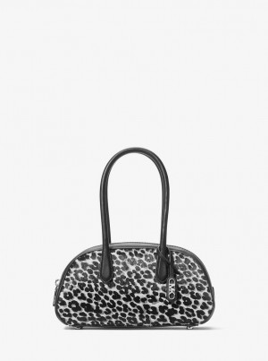 Michael Kors Lulu Small Leopard Print Calf Hair Satchel Satchel Çanta Kadın Siyah | 705213-AFN