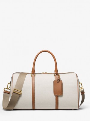 Michael Kors MKC x 007 Bond Cotton Canvas and Leather Weekender Bag Duffle Çanta Kadın Luggage | 562083-FRX