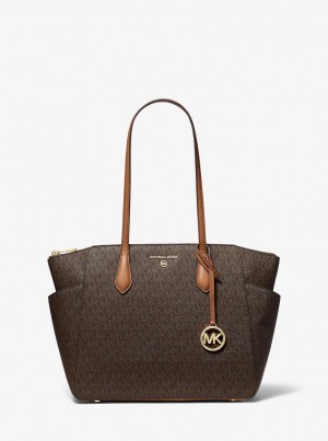 Michael Kors Marilyn Medium Logo Tote Bag Totes Kadın Brn/Acorn | 349106-BMV