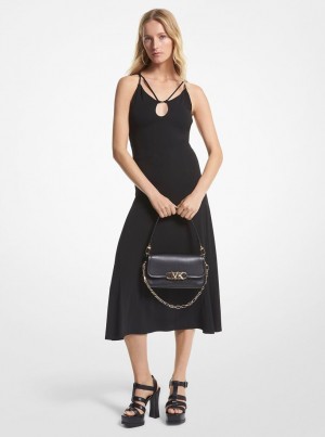 Michael Kors Matte Jersey Cutout Midi Dress Elbise Kadın Siyah | 786421-BDT