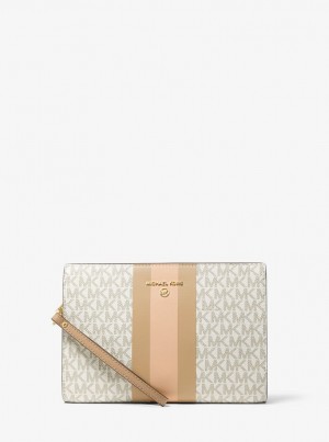 Michael Kors Medium Logo Stripe Zip Pouch Debriyaj Çanta Kadın Renkli | 320481-ZWP