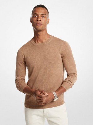 Michael Kors Merino Wool Sweater Tişört Erkek Koyu Kahverengi | 098276-VNL