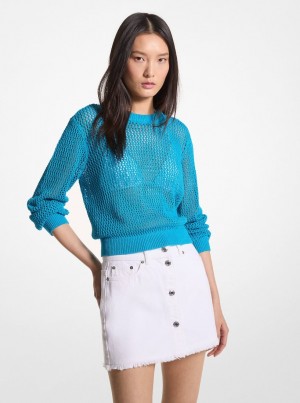 Michael Kors Mesh Sweater Kazak Kadın Mavi | 758239-EPL