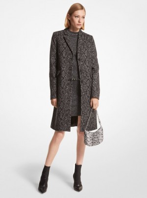 Michael Kors Metallic Snake Jacquard Coat Mont Kadın Siyah Gümüş | 078254-XZB