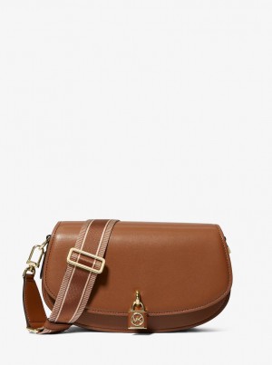 Michael Kors Mila Medium Leather Messenger Bag Çapraz Çanta Kadın Luggage | 842705-TEA