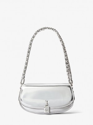 Michael Kors Mila Small Metallic Leather Shoulder Bag Çapraz Çanta Kadın Gümüş | 951648-VKF