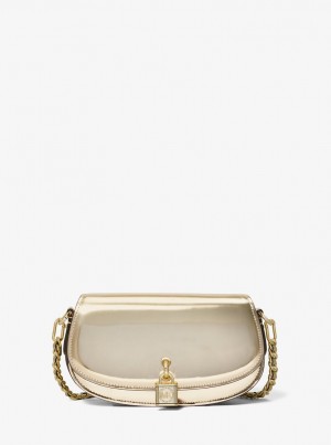 Michael Kors Mila Small Metallic Leather Shoulder Bag Çapraz Çanta Kadın Altın | 425907-CMH