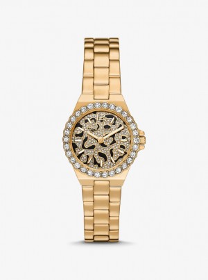 Michael Kors Mini Lennox Animal Pave Gold-Tone Watch Gold-tone Kadın Altın | 750648-PNS