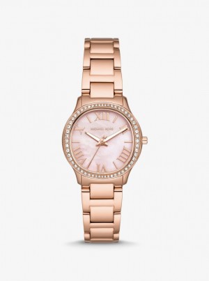 Michael Kors Mini Sage Pave Rose Gold-Tone Watch Gold-tone Kadın Pembe Altın | 546927-JAM