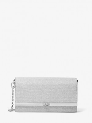 Michael Kors Mona Large Glitter Chain Mesh Clutch Debriyaj Çanta Kadın Gümüş | 875461-QWK