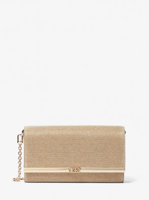 Michael Kors Mona Large Glitter Chain Mesh Clutch Debriyaj Çanta Kadın Altın | 098367-XAT