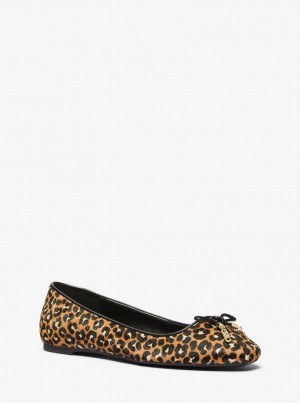 Michael Kors Nori Leopard Print Calf Hair Ballet Flat Düz Ayakkabı Kadın Siyah | 091632-LNE