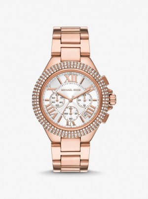 Michael Kors Oversized Camille Pave Rose Gold-Tone Watch Gold-tone Kadın Pembe Altın | 203176-YLO