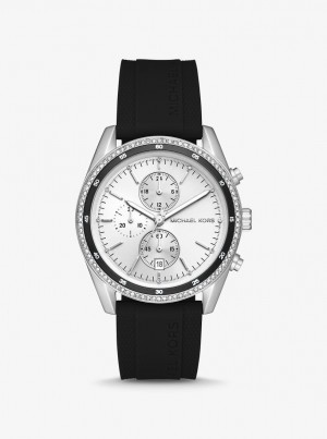 Michael Kors Oversized Hadyn Pave Silver-Tone Watch Silver-tone Kadın Siyah | 958263-JFR