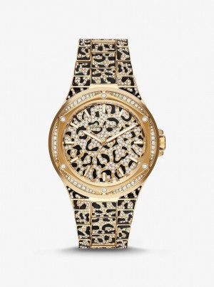 Michael Kors Oversized Lennox Animal Pave Gold-Tone Watch Gold-tone Kadın Altın | 149583-PMS