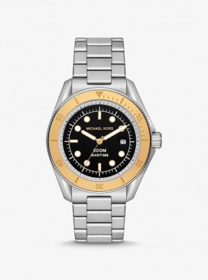 Michael Kors Oversized Maritime Silver-Tone Watch Silver-tone Erkek Two Tone | 681729-WML