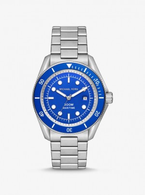 Michael Kors Oversized Maritime Silver-Tone Watch Silver-tone Erkek Gümüş | 841276-GKZ