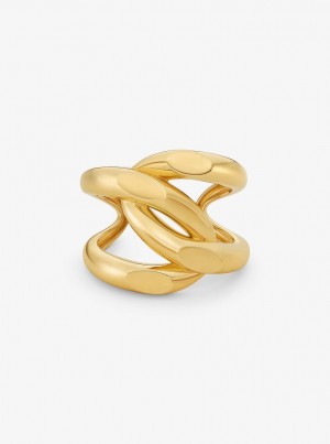 Michael Kors Oversized Precious Metal-Plated Brass Curb-Link Cuff Bilezik Kadın Altın | 179306-NEQ