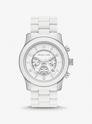 Michael Kors Oversized Runway White-Tone Watch Silver-tone Kadın Beyaz | 742056-QCZ