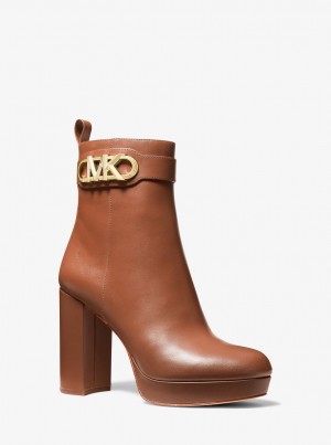 Michael Kors Parker Leather Platform Boot Kısa Bot Kadın Luggage | 273018-MPI