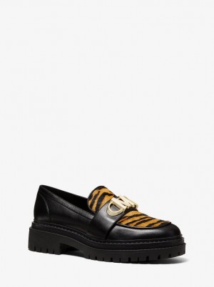 Michael Kors Parker Tiger Print Calf Hair and Leather Loafer Düz Ayakkabı Kadın Marigold | 287156-STF