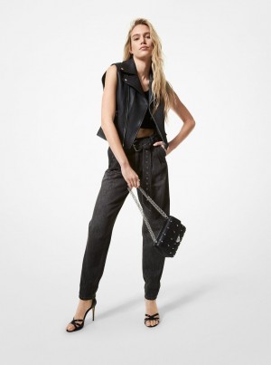 Michael Kors Pebbled Leather Moto Vest Mont Kadın Siyah | 905628-VOZ