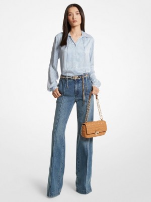 Michael Kors Pintucked Denim Wide-Leg Jeans Pantolon Kadın Mavi Açık Mavi | 816297-SVH