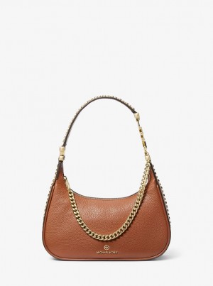 Michael Kors Piper Small Pebbled Leather Shoulder Bag Omuz Çantası Kadın Luggage | 375601-LIR