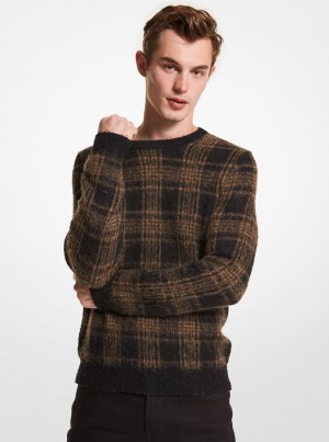 Michael Kors Plaid Brushed Knit Sweater Kazak Erkek Siyah | 864951-QUW