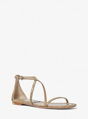 Michael Kors Polly Crocodile Embossed Leather Sandal Sandalet Kadın Kahverengi | 057649-XOE