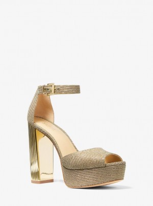 Michael Kors Porter Glitter Chain-Mesh Platform Sandal Sandalet Kadın Altın | 563724-PDQ