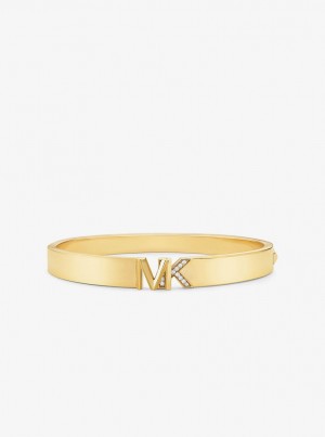 Michael Kors Precious Metal-Plated Brass Pave Logo Bangle Bilezik Kadın Altın | 680354-EYW