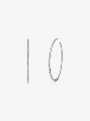 Michael Kors Precious Metal-Plated Brass Pave Hoop Earrings Yüzükler Kadın Gümüş | 721690-LFN