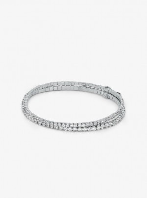 Michael Kors Precious Metal-Plated Brass Double Wrap Tennis Bracelet Bilezik Kadın Gümüş | 076859-JTS