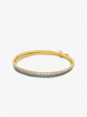 Michael Kors Precious Metal-Plated Brass Double Wrap Tennis Bracelet Bilezik Kadın Turkuaz | 804621-TXY