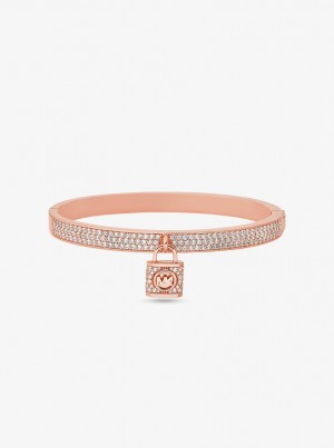 Michael Kors Precious Metal-Plated Brass Pave Lock Bangle Bilezik Kadın Pembe Altın | 126084-CPH