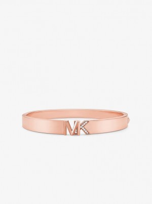 Michael Kors Precious Metal-Plated Brass Pave Logo Bangle Bilezik Kadın Pembe Altın | 261478-CHB