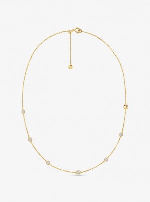 Michael Kors Precious Metal-Plated Sterling Silver Cubic Zirconia Necklace Kolye Kadın Altın | 685921-XRI