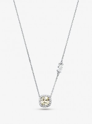 Michael Kors Precious Metal-Plated Sterling Silver Pave Halo Necklace Kolye Kadın Gümüş | 742689-ZJL