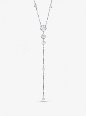 Michael Kors Precious Metal-Plated Sterling Silver Cubic Zirconia Lariat Necklace Kolye Kadın Gümüş | 426190-AVD