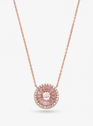 Michael Kors Precious Metal-Plated Sterling Silver Pave Halo Necklace Kolye Kadın Pembe Altın | 495701-DFJ